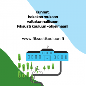 Piirroskuva, jossa rakennus ja tie